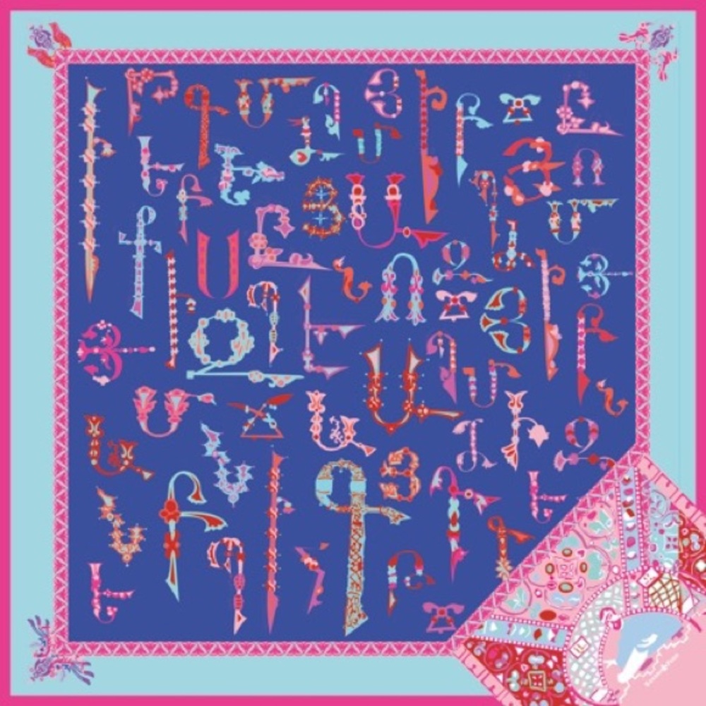 Silk blue Armenian scarf (140 x 140 cm)